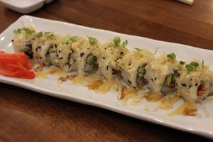 Crunchy Roll. Lightly flavor lemon pepper crunch Asparagus sushi roll. You got to love it. at Veggie House in Las Vegas