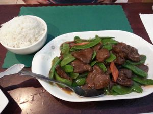 beef and snap pea entree...yummy! at Veggie House in Las Vegas
