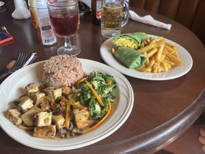 Jerk tofu and ackee wrap  at The Pelican Grill in Montego Bay