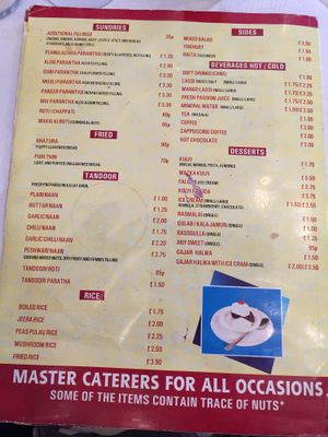 The menu at Delhi Wala in Whitton