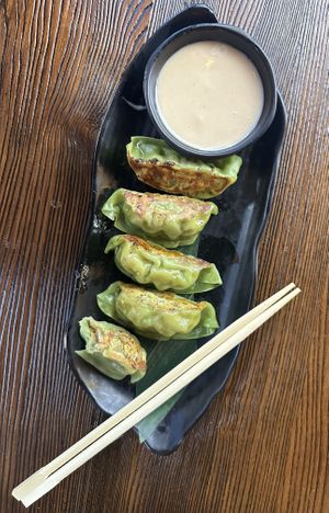 Green 🥟 Gyoza- so yummy!   at Hinodeya Campbell Town in Campbell