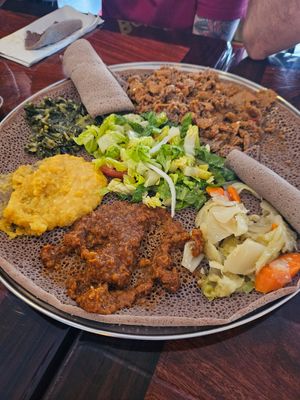 Vegan combo and ye tamatin fitfit at Kategna Ethiopian Restaurant in San Jose