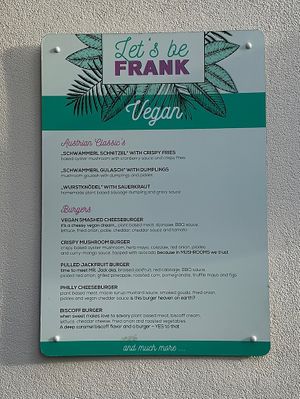 Vegan menu  at Let‘s be Frank in Vienna