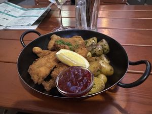 Mushroom schnitzel with cranberry sauce   at Let‘s be Frank in Vienna