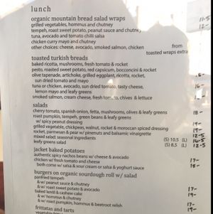 Lunch menu 1 of 2 at One Earth Cafe in Willoughby