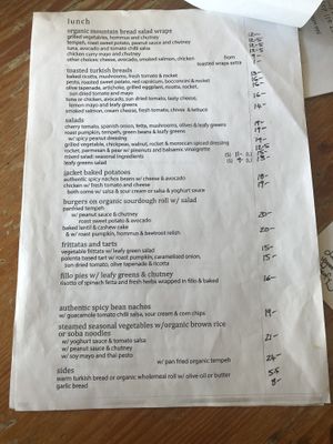 Lunch menu at One Earth Cafe in Willoughby