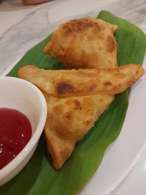 Vegan samosas at Banana Leaf Saigon in Ho Chi Minh City