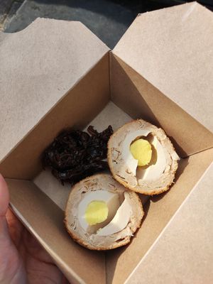 Scotch egg and chutney at Herbivore Vegan Deli in Bristol