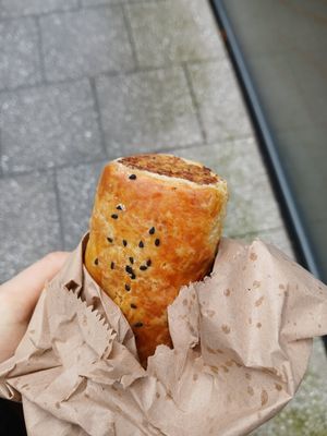 Butternut squash & herb sausage roll at Herbivore Vegan Deli in Bristol