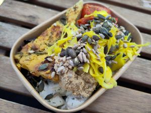 Frittata and salad at Herbivore Vegan Deli in Bristol