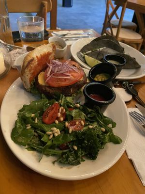 Delicious burger and tacos  at Salvei in Playa Del Carmen