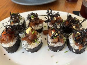 Spicy sushi roll  at Salvei in Playa Del Carmen