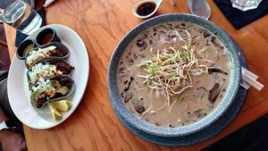 Creamy vegan ramen at Salvei in Playa Del Carmen