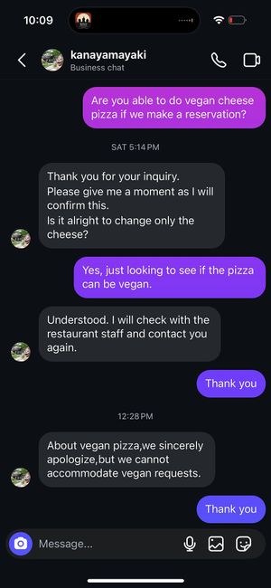 As of May 2025 they no longer can do vegan options   at Restaurant Yama no Kaze - れすとらん 山の風 in Goshogawara