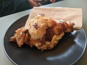 Almond croissant at Foodstory in Edinburgh