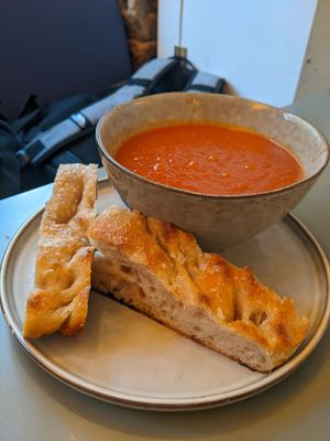 Tomato and red pepper soup at Foodstory in Edinburgh