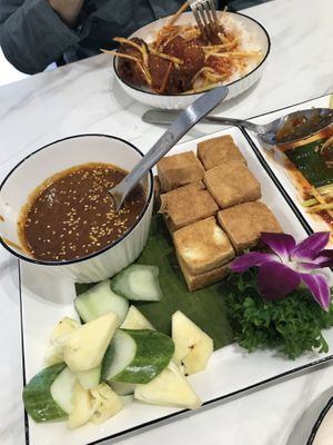 Tofu satay (tofu was firm on the outside and melted in your mouth. Sauce was mild.)  at Voila in Kuala Lumpur