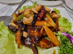 Kung pao dried chillies king oyster mushroom at Voila in Kuala Lumpur