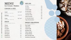 Ice cream and shake menu at The Water Bar in Geneva