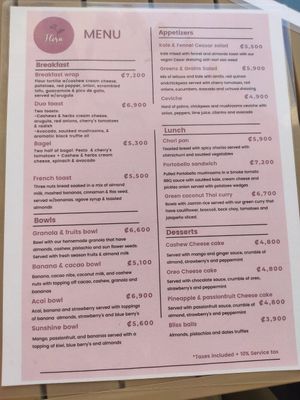 Menu at Flora Vegan Cafe in Tamarindo