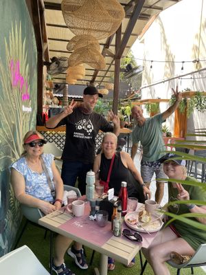 Lovely restaurant, a vegan we met www.dross.com and a friendly waiter!!   at Flora Vegan Cafe in Tamarindo