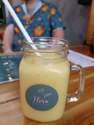 Sunflower smoothie at Flora Vegan Cafe in Tamarindo