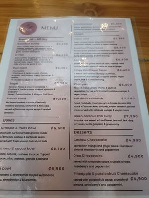 Menu at Flora Vegan Cafe in Tamarindo