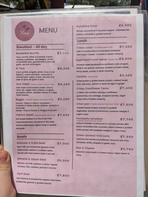 Menu at Flora Vegan Cafe in Tamarindo