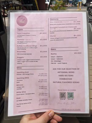 Menu at Flora Vegan Cafe in Tamarindo