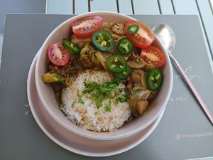 Green coconut Thai curry at Flora Vegan Cafe in Tamarindo