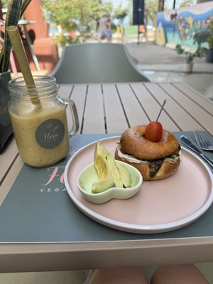Breakfast bagel   at Flora Vegan Cafe in Tamarindo