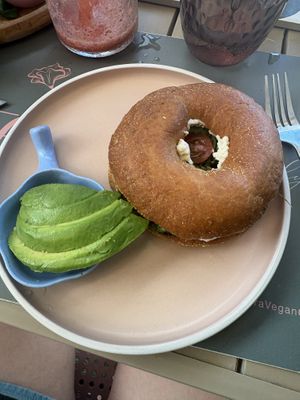 Savory bagel. Very good   at Flora Vegan Cafe in Tamarindo