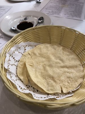Complimentary papadums and tamarind sauce (the green mint yoghurt normally served with this as well is not vegan).  at Arya Indian Restaurant in Narre Warren South