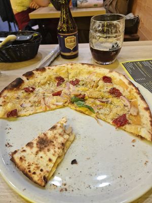 Pumpkin base vegan with vegan chicken yum at El Petit Obrador in Girona