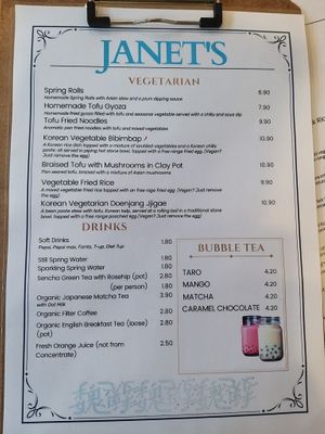 Menu at Janet's  in Pontypridd