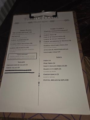Menu at Tubbs Of Colne in Colne