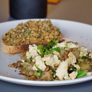 Green lentil and "feta" salad at Pulse in Edinburgh