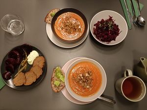 Tomato soup, beetroot & seitan at Pulse in Edinburgh
