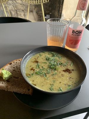 Leek and potato soup  at Pulse in Edinburgh