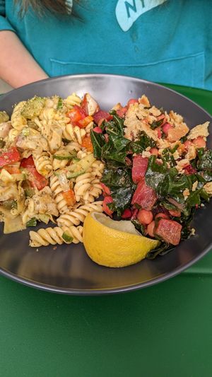 Two types of salad... Chickpea salad with baked beetroot & summery pasta salad at Pulse in Edinburgh