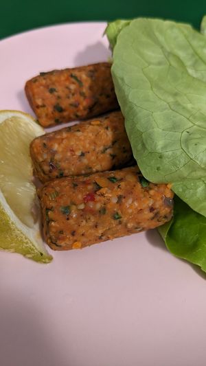 Red lentil bites... It comes with five but we ate them too fast 🤣 at Pulse in Edinburgh