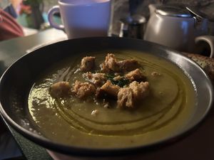 Cream of artichoke & chestnut celeriac soup   at Pulse in Edinburgh