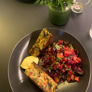 Gf traybake & lentil salad  at Pulse in Edinburgh