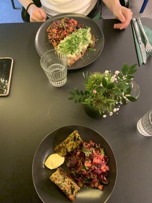 Gf traybake & lentil salad and tofu toast   at Pulse in Edinburgh