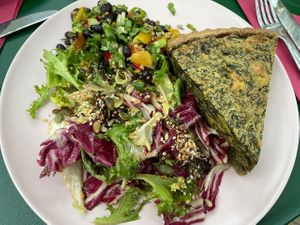 Spinach tart with three salads at Pulse in Edinburgh