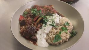 Aubergine & peppers main at Pulse in Edinburgh