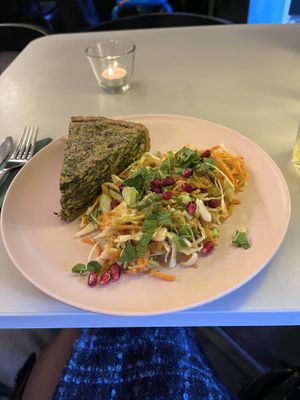 Spinach flan with carrot and ginger salad  at Pulse in Edinburgh
