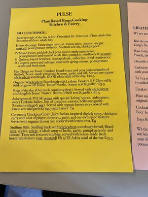 Menu November 2024  at Pulse in Edinburgh