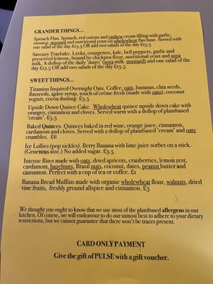 Menu November 2024  at Pulse in Edinburgh