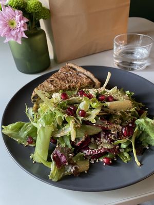 Leek and mushroom flan with radicchio salad  at Pulse in Edinburgh